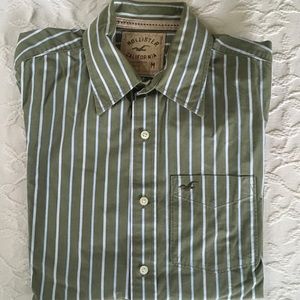 HOLLISTER Green Striped Dress Shirt Mens M 16 - 35